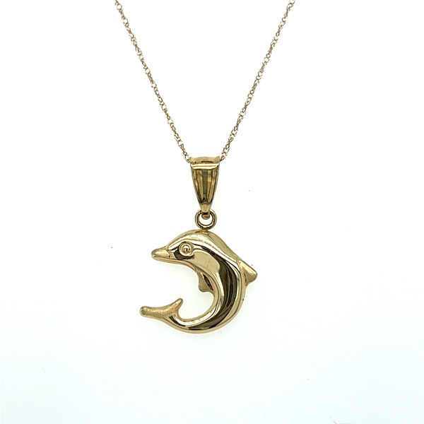 Dolphin Ring Necklace in 14k Gold & Diamond — Ocean Jewelry