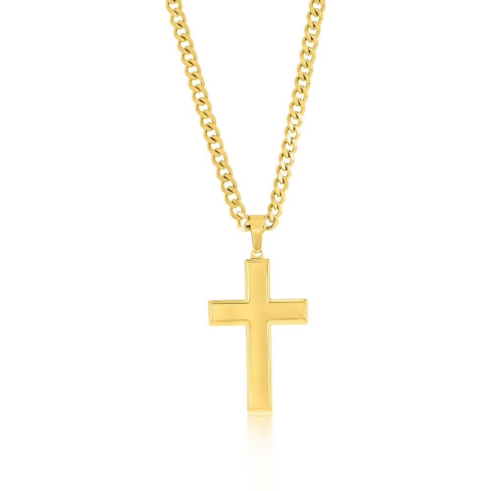 Men's Stainless Steel Gold Plated Polished Cross Necklace 24